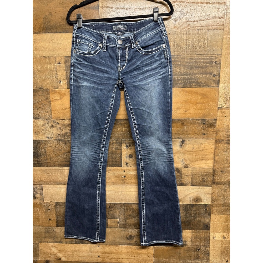 Silver Jeans Co Aiko Bootcut Dark Wash Denim Jeans Contrast Stitch W28
